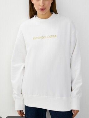 DC White Crewneck Sweatshirt with Small Gold Logo